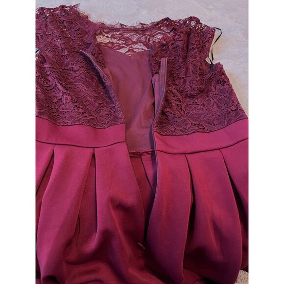 ZAPAKA LACE BODICE, VELOUR SKIRT MIDI PROM DRESS, GIRLS, M (7-9), BURGANDY - Picture 5 of 9